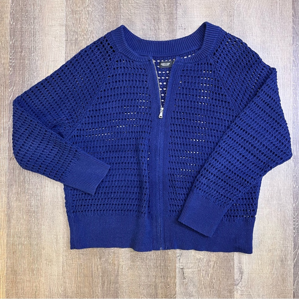 Simply Vera Vera Wang Navy Open-Knit Cardigan